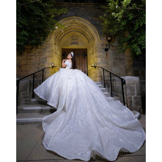 Off The Shoulder White Quince Dress Lace Appliques Women 2024 Ball Gown Pearl Sequin Vestidos De 15 Anos