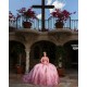 Pink Quinceanera Dress Off Shoulder 2024 Ball Gown Princess Dresses Sequin Lace Appliques Birthday Party Robe With Bow