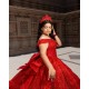 Red Quince Dress Off Shoulder Wear Pageant Sequin Girl Birthday Party Gowns Beading Vestidos De 15 Anos With Bow