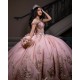 Rose Gold Quinceanera Dress Off Shoulder Sweet 15 Gowns Lace Appliques Wear Pageant Sweetheart Neck 2024 Ball Gown Princess Dresses With Bow