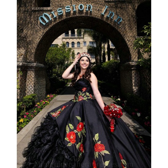 Ruffled Black Quince Dress Sleeveless Vestidos De 15 Anos Embroidered Flowers Women 2024 Ball Gown Sweetheart Birthday Party Dresses