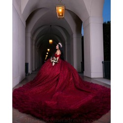 Ruffled Burgundy Quinceanera Dress Sweetheart Neck Sweet 15 Gowns Wear Pageant Off Shoulder 2024 Ball Gown Princess Dresses