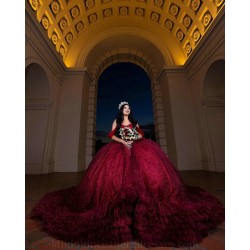 Ruffled Burgundy Quinceanera Dress Sweetheart Neck Sweet 15 Gowns Wear Pageant Off Shoulder 2024 Ball Gown Princess Dresses