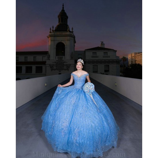 Sequin Sky Blue Quince Dress Off Shoulder Birthday Party Gowns Sweetheart Neck Vestidos De 15 Anos