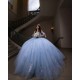 Sheer Bodice Girl Birthday Party Gown Sky Blue Quince Dress Off Shoulder Vestidos De 15 Anos Lace Appliques Sweetheart Neck Wear Pageant With Bow