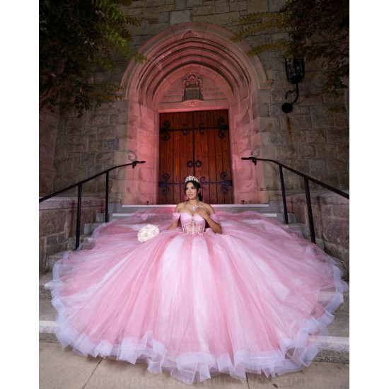 Sheer Bodice Pink Quinceanera Dress Spaghetti Strap Women 2024 Ball Gown Off Shoulder Vestidos De 15 Anos Sweetheart Neck Wear Pageant