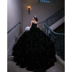 Sleeveless Black Quinceanera Dress Sweetheart Neck Sweet 15 Gowns Wear Pageant Sequin 2024 Ball Gown Princess Dresses