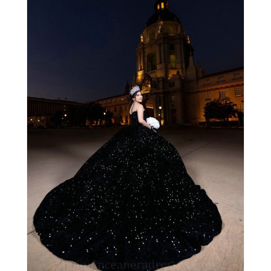 Sleeveless Black Quinceanera Dress Sweetheart Neck Sweet 15 Gowns Wear Pageant Sequin 2024 Ball Gown Princess Dresses