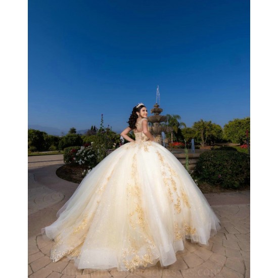 Sleeveless Champagne Quinceanera Dress Sweetheart Neck Sweet 15 Gowns Wear Pageant Lace Appliques 2024 Ball Gown Princess Dresses