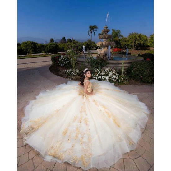 Sleeveless Champagne Quinceanera Dress Sweetheart Neck Sweet 15 Gowns Wear Pageant Lace Appliques 2024 Ball Gown Princess Dresses