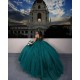 Sleeveless Emerald Green Quince Dress Lace Appliques Sequin Sweet 15 Prom Party Gowns Sweetheart Neck Vestidos De 15 Anos