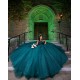 Sleeveless Emerald Green Quince Dress Lace Appliques Sequin Sweet 15 Prom Party Gowns Sweetheart Neck Vestidos De 15 Anos