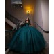 Sleeveless Emerald Green Quince Dress Lace Appliques Sequin Sweet 15 Prom Party Gowns Sweetheart Neck Vestidos De 15 Anos