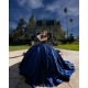 Sleeveless Girl Birthday Party Gown Navy Blue Quince Dress V Neck Wear Pageant Lace Appliques Vestidos De 15 Anos