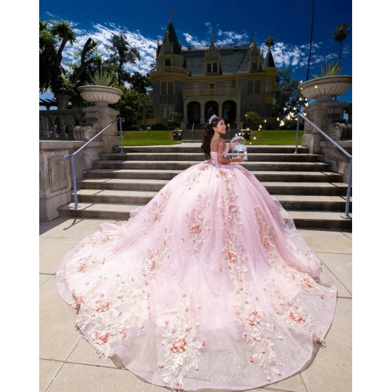 Sleeveless Pink Quinceanera Dress Sweetheart Neck Sweet 15 Gowns 3D Flowers Wear Pageant Sequin 2024 Ball Gown Princess Dresses