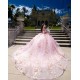 Sleeveless Pink Quinceanera Dress Sweetheart Neck Sweet 15 Gowns 3D Flowers Wear Pageant Sequin 2024 Ball Gown Princess Dresses