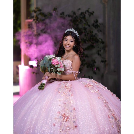 Sleeveless Pink Quinceanera Dress Sweetheart Neck Sweet 15 Gowns 3D Flowers Wear Pageant Sequin 2024 Ball Gown Princess Dresses