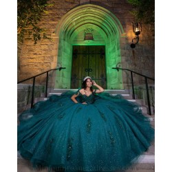 Sleeveless Quince Dress Emerald Green Vestidos De 15 Anos Lace Appliques Women 2024 Ball Gown Sweetheart Neck Birthday Party Dresses