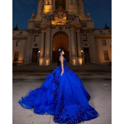 Sleeveless Royal Blue Quinceanera Dress Sweetheart Neck Sweet 15 Gowns Lace Appliques Wear Pageant Sequin 2024 Ball Gown Princess Dresses