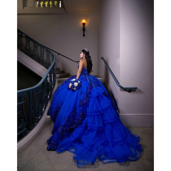 Sleeveless Royal Blue Quinceanera Dress Sweetheart Neck Sweet 15 Gowns Lace Appliques Wear Pageant Sequin 2024 Ball Gown Princess Dresses