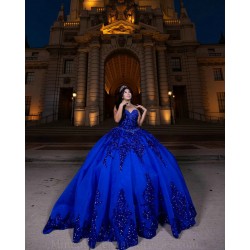 Sleeveless Royal Blue Quinceanera Dress Sweetheart Neck Sweet 15 Gowns Lace Appliques Wear Pageant Sequin 2024 Ball Gown Princess Dresses