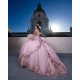 Sleeveless Sweet 15 Gowns Rose Gold Quinceanera Dress Lace Appliques Wear Pageant V Neck 2024 Ball Gown Princess Dresses