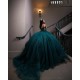 Strapless Emerald Green Quince Dress Sleeveless Birthday Party Gowns Lace Appliques Sweetheart Neck Vestidos De 15 Anos