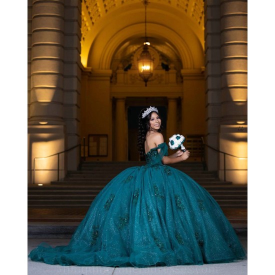 Strapless Emerald Green Quince Dress Sleeveless Birthday Party Gowns Lace Appliques Sweetheart Neck Vestidos De 15 Anos