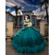 Sweet 15 Gowns Emerald Green Quince Dress Off Shoulder Vestidos De 15 Anos Lace Appliques Sweetheart Neck Girl Birthday Party Gown