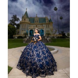 Sweet 15 Gowns Navy Blue Quinceanera Dress Lace Appliques Off Shoulder Wear Pageant Sweetheart Neck 2024 Ball Gown Princess Dresses