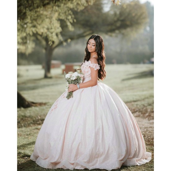 Sweet 15 Gowns Pink Quinceanera Dress 3D Flowers Off Shoulder Wear Pageant Sweetheart Neck 2024 Ball Gown Princess Dresses