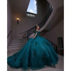 Sweetheart Neck Emerald Green Quinceanera Dress Wear Pageant Lace Appliques 2024 Ball Gown Princess Dresses Off Shoulder Sweet 15 Gowns