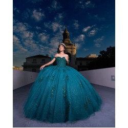 Sweetheart Neck Emerald Green Quinceanera Dress Wear Pageant Lace Appliques 2024 Ball Gown Princess Dresses Off Shoulder Sweet 15 Gowns