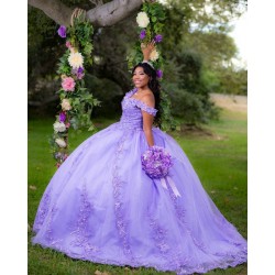 Sweetheart Neck Lilac Quinceanera Dress Wear Pageant Lace Appliques 2024 Ball Gown Princess Dresses Off Shoulder Sweet 15 Gowns