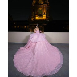 Sweetheart Neck Pink Quince Dress Sequin Pearl Sweet 15 Prom Party Dresses Off Shoulder Vestidos De 15 Anos