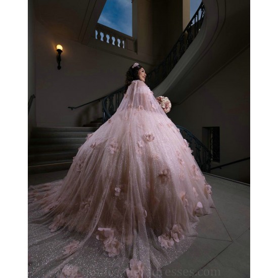 Sweetheart Neck Pink Quinceanera Dress Off Shoulder Vestidos De 15 Anos Sequin Women 2024 Ball Gown With 3D Flowers