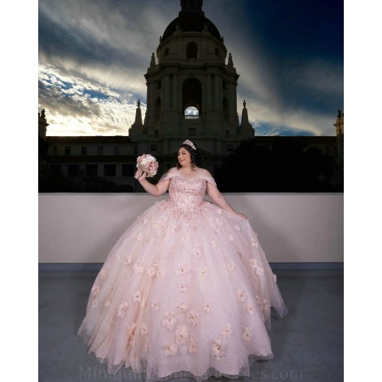 Sweetheart Neck Pink Quinceanera Dress Off Shoulder Vestidos De 15 Anos Sequin Women 2024 Ball Gown With 3D Flowers