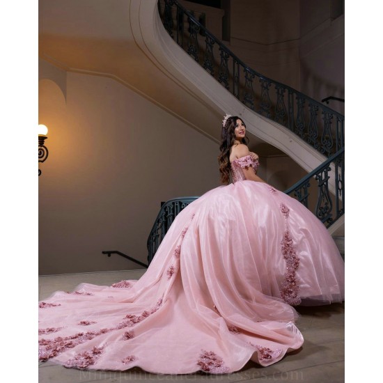 Sweetheart Neck Pink Quinceanera Dress Wear Pageant Lace Appliques 2024 Ball Gown Princess Dresses Off Shoulder Sweet 15 Gowns