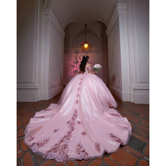 Sweetheart Neck Pink Quinceanera Dress Wear Pageant Lace Appliques 2024 Ball Gown Princess Dresses Off Shoulder Sweet 15 Gowns