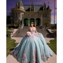 Sweetheart Neck Quince Dress Aqua Vestidos De 15 Anos Lace Appliques Women 2024 Ball Gown Off The Shoulder Birthday Party Dresses