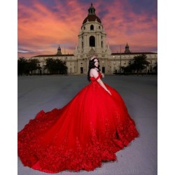 Sweetheart Neck Red Quince Dress Lace Appliques Sweet 15 Gowns Instagram Dresses Off Shoulder Vestidos De XV Anos