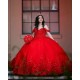 Sweetheart Neck Red Quince Dress Lace Appliques Sweet 15 Gowns Instagram Dresses Off Shoulder Vestidos De XV Anos