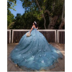 Sweetheart Neck Sage Green Quinceanera Dress Wear Pageant Lace Appliques 2024 Ball Gown Princess Dresses Off Shoulder Sweet 15 Gowns With 3D Butterfly