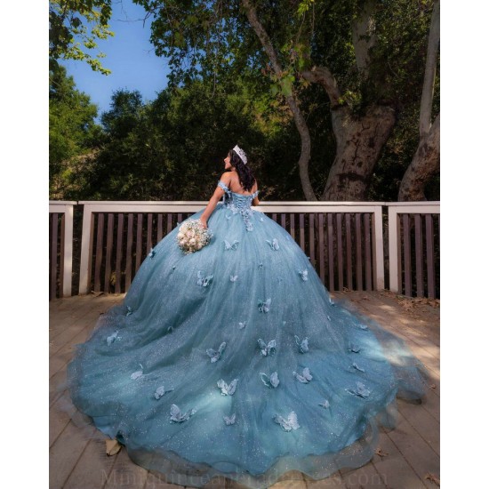 Sweetheart Neck Sage Green Quinceanera Dress Wear Pageant Lace Appliques 2024 Ball Gown Princess Dresses Off Shoulder Sweet 15 Gowns With 3D Butterfly