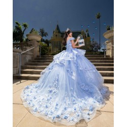 Sweetheart Neck Sweet 15 Gowns Sky Blue Quinceanera Dress 3D Flowers  Wear Pageant Off Shoulder 2024 Ball Gown Princess Dresses