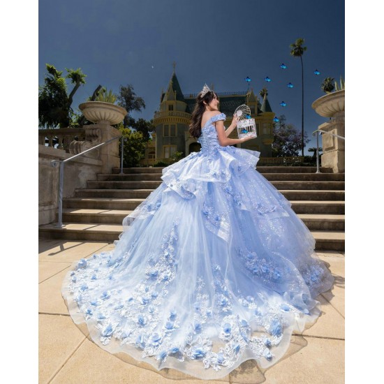 Sweetheart Neck Sweet 15 Gowns Sky Blue Quinceanera Dress 3D Flowers  Wear Pageant Off Shoulder 2024 Ball Gown Princess Dresses