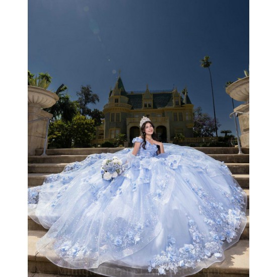 Sweetheart Neck Sweet 15 Gowns Sky Blue Quinceanera Dress 3D Flowers  Wear Pageant Off Shoulder 2024 Ball Gown Princess Dresses