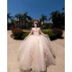 V Neck Champagne Quince Dress Off The Shoulder Women 2024 Ball Gown Crystal Vestidos De 15 Anos With 3D Flowers