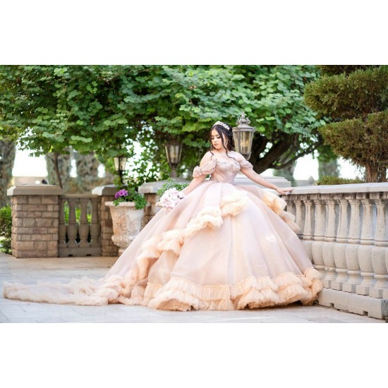 Champagne Quince Dress Off Shoulder Sweet 15 Gowns Lace Appliques Sweetheart Neck Vestidos De 15 Anos