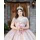 Crystal Pink Quince Dress Sequin Sweetheart Neck Vestidos De XV Anos Off Shoulder 15 Birthday Party Gowns